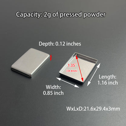 DIY rectangle metal pan with size comparison, perfect for eyeshadow, lipstick, or watercolor paint