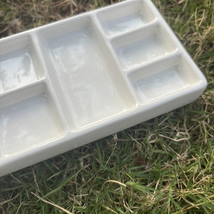 FCLUB Ceramic 9-Well Paint Palette Set – 6-4/5 × 3-1/3 Inch White Tray for Watercolor, Gouache, Acrylic, Oil & Crafts