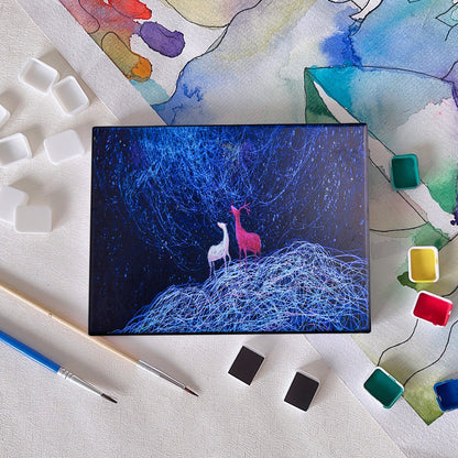 FCLUB 4Pcs Small Travel Magnetic Watercolor Palette, Fold Out Mixing Area with Magnet Backings, Watercolor Palette with Lid, Empty Watercolor Palette