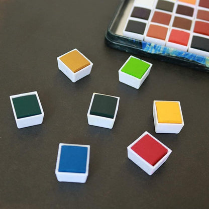 Watercolor Paint Set - 36 Colors Solid Pigment in 2ml Half Pans with Mixing Palette, Premium Water Color Paint Kit for Kids, Adults, Beginners and Artists Painting