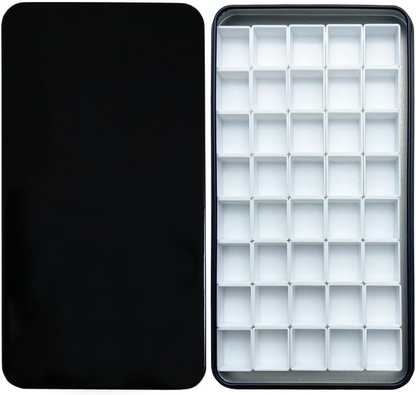 FCLUB black watercolor palette tin with 40 empty plastic half pans and magnetic squares, lightweight and portable DIY watercolor kit perfect for artists on the go