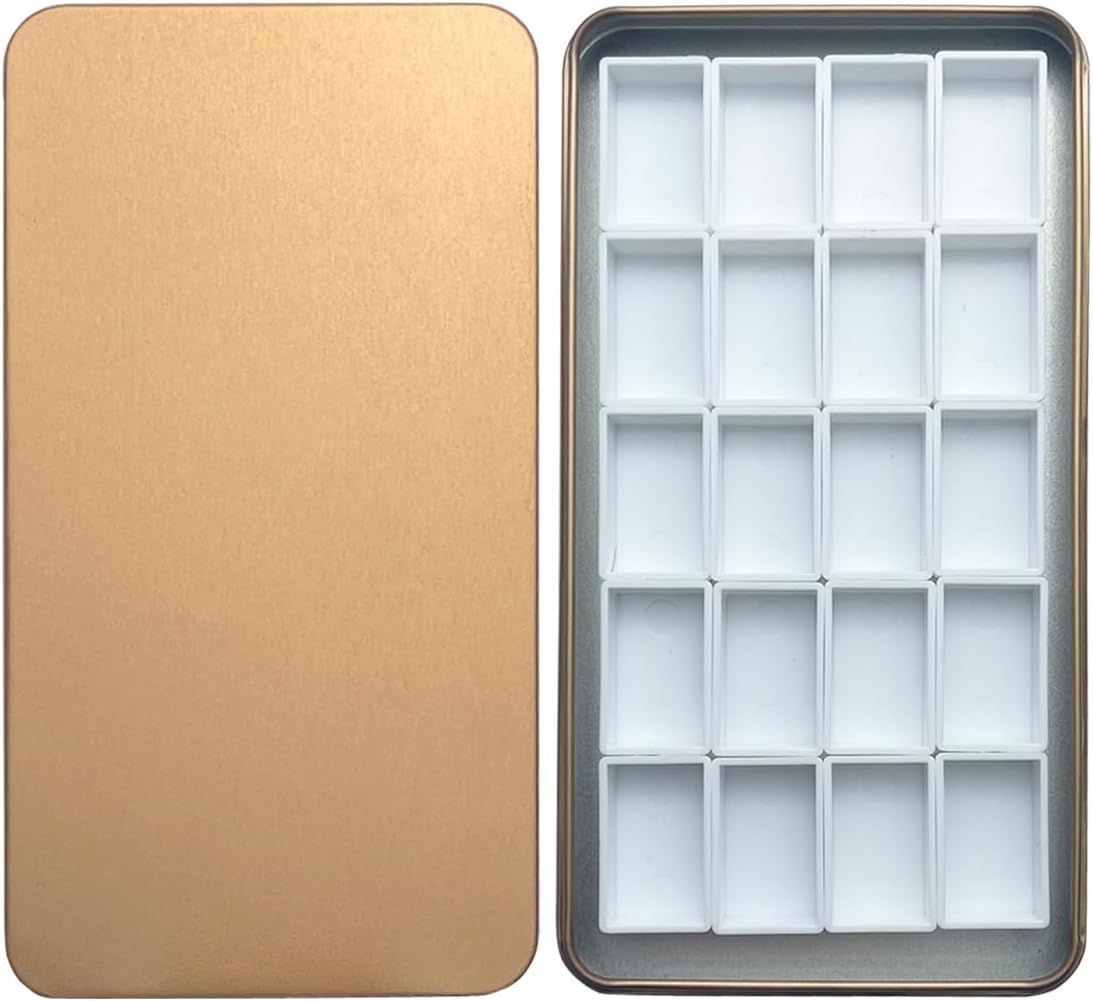 FCLUB champagne watercolor palette tin with 20 full pans and magnetic squares, stylish and portable DIY watercolor kit, perfect as a gift for painters and creative artists