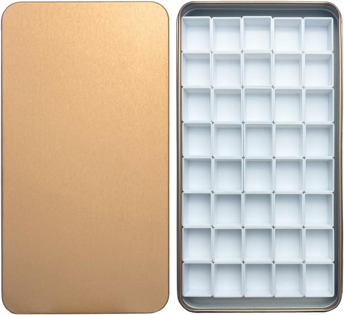 FCLUB champagne watercolor palette tin with 40 empty half pans and magnetic squares, stylish and portable DIY watercolor set, great as a gift for painters