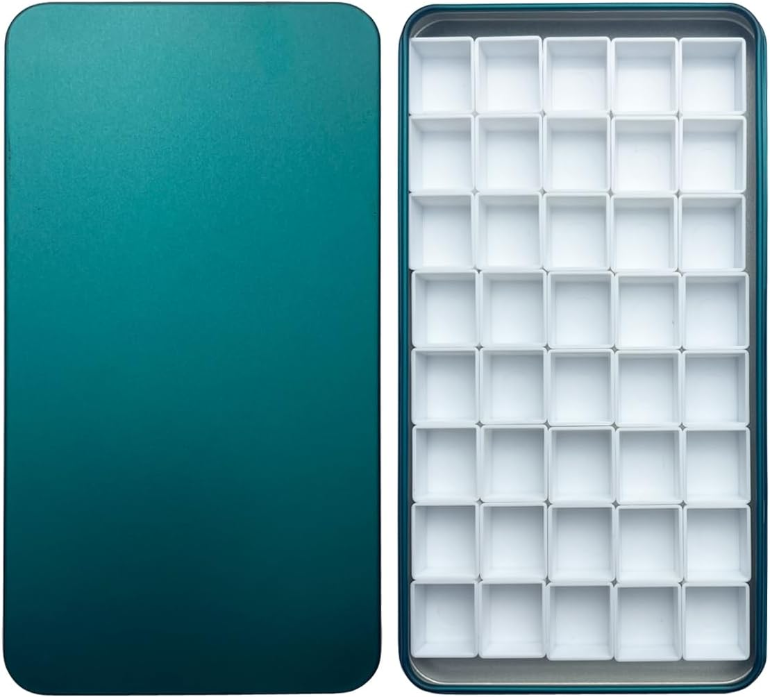 FCLUB green watercolor palette tin with 40 empty half pans and magnetic squares, perfect DIY watercolor kit for artists, students, and travelers