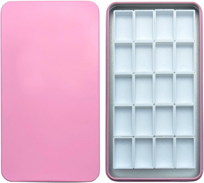 FCLUB pink watercolor palette tin with 20 full pans and magnetic squares, lightweight and portable metal paint box ideal for home, studio, and travel painting