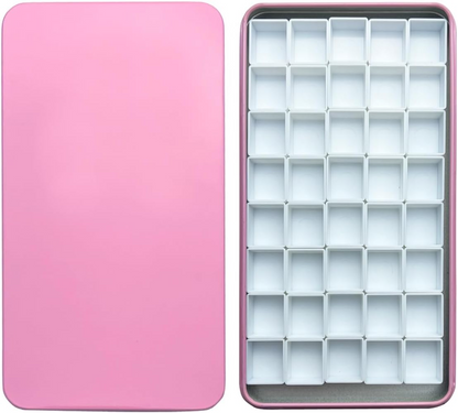 FCLUB pink watercolor palette tin with 40 empty half pans and magnetic squares, versatile DIY watercolor set ideal for customizing and repacking your own paints