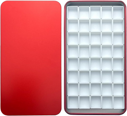FCLUB red watercolor palette tin with 40 empty plastic half pans and magnetic squares, made of high-quality durable materials for long-lasting artistic use