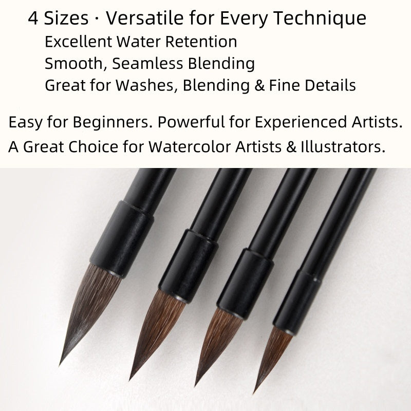 FCLUB watercolor painting brush set with black wood handles