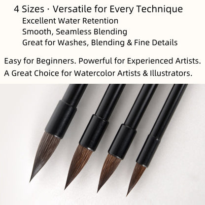 FCLUB watercolor painting brush set with black wood handles