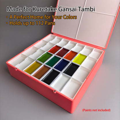 Kuretake Gansai Tambi paint pans fitted inside a modular watercolor palette organizer