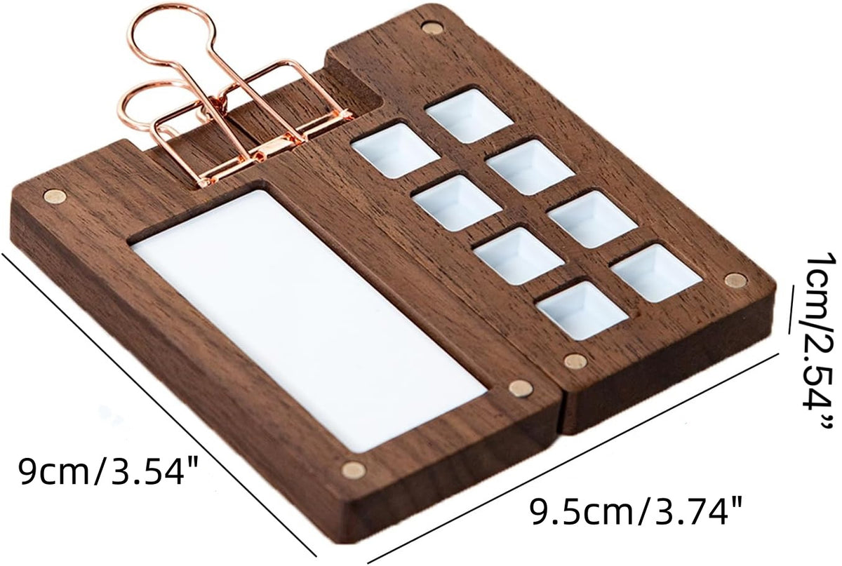 large travel watercolor palette measuring 9 x 9.5 x 1 cm