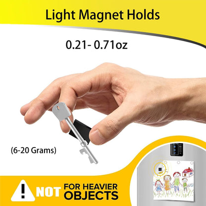 Light holding power – adhesive magnets hold small items like keys or metal clips on magnetic surfaces