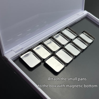Rectangle metal pans inside magnetic watercolor palette – perfect for DIY travel art kits and handmade paints