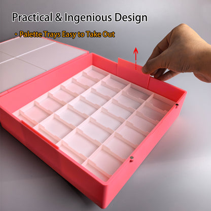Watercolor pan palette with individual secure slots to organize paint pans neatly