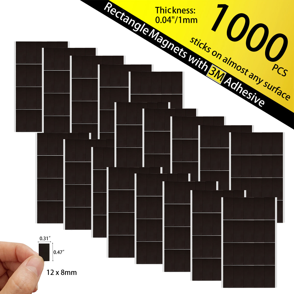 FCLUB 1000Pcs Self Adhesive Magnets Squares Flexible Sticky Magnetic Strips Tapes Peel and Sticky Magnet Squares for DIY Crafts, School Art Projects