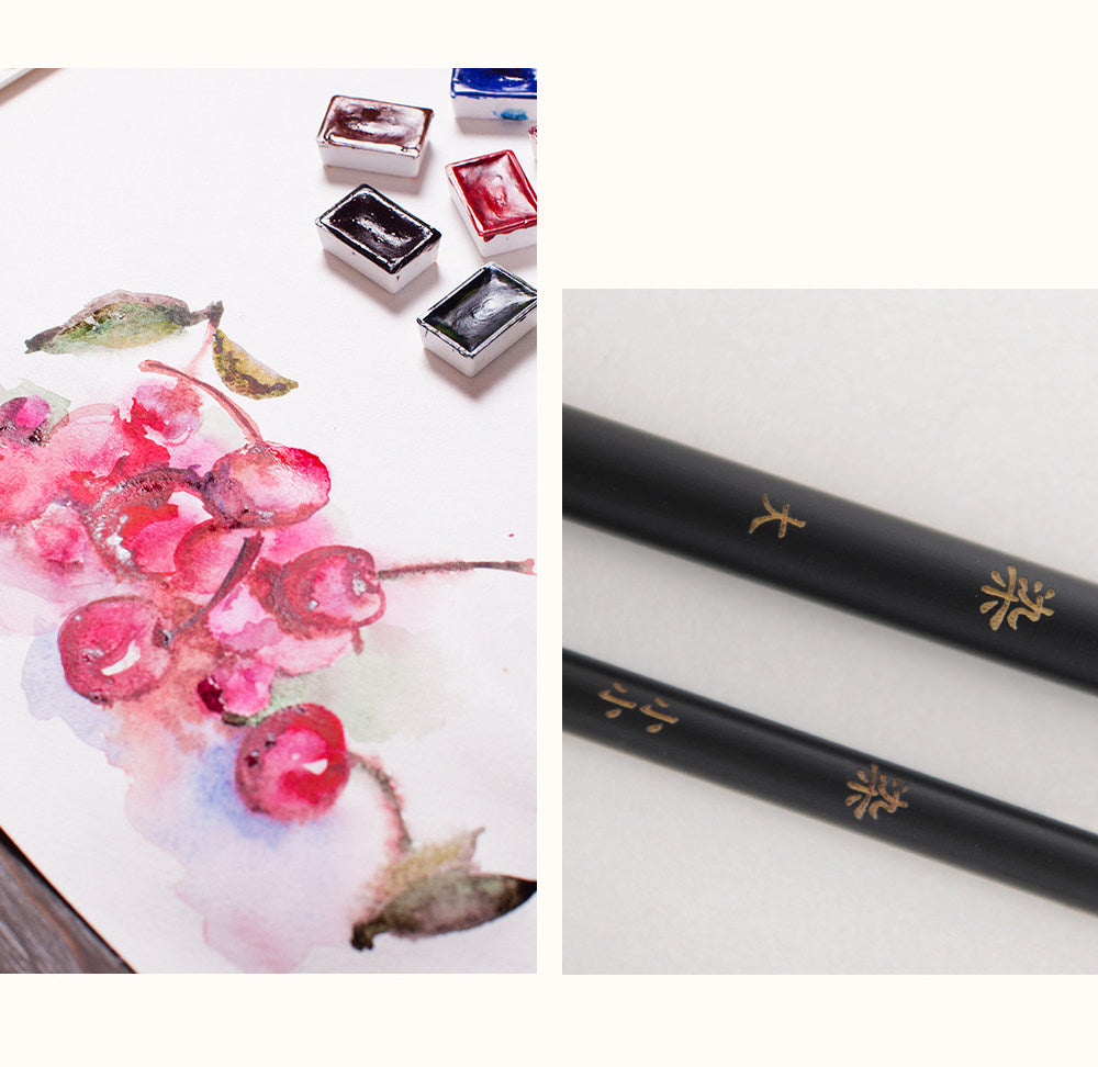 Sandalwood watercolor brush for botanical painting, flowers and delicate details