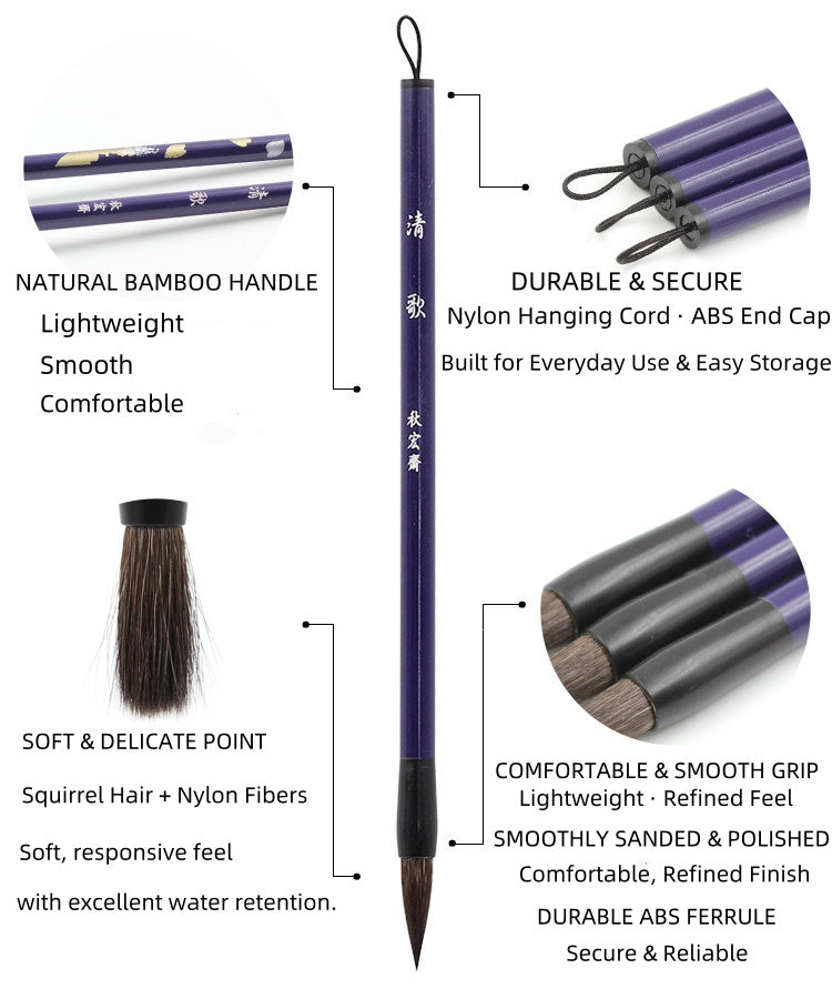 Squirrel hair watercolor brush with strong water retention for smooth color application