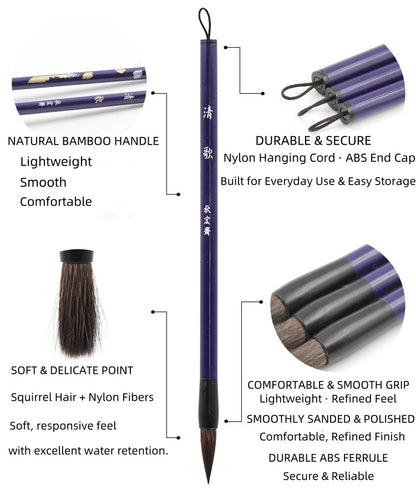 Squirrel hair watercolor brush with strong water retention for smooth color application