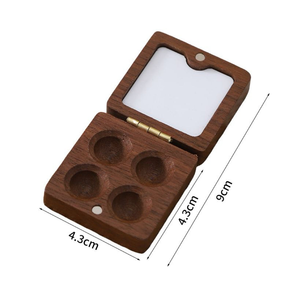 4 wells walnut wood watercolor palette, compact mini paint mixing tray for artists, handmade paint makers, travel painting