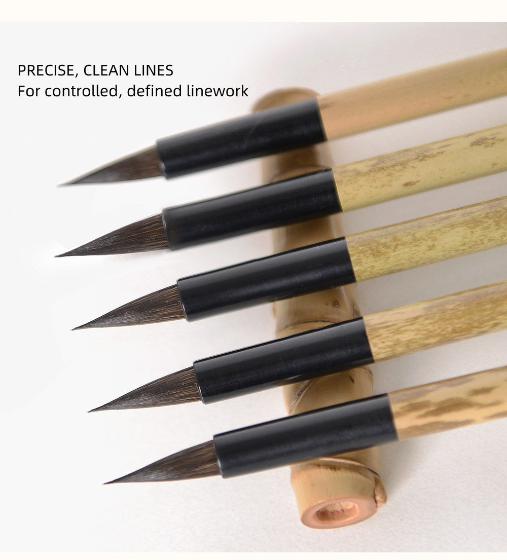 Watercolor brush with a unique natural wood grain pattern on every handle