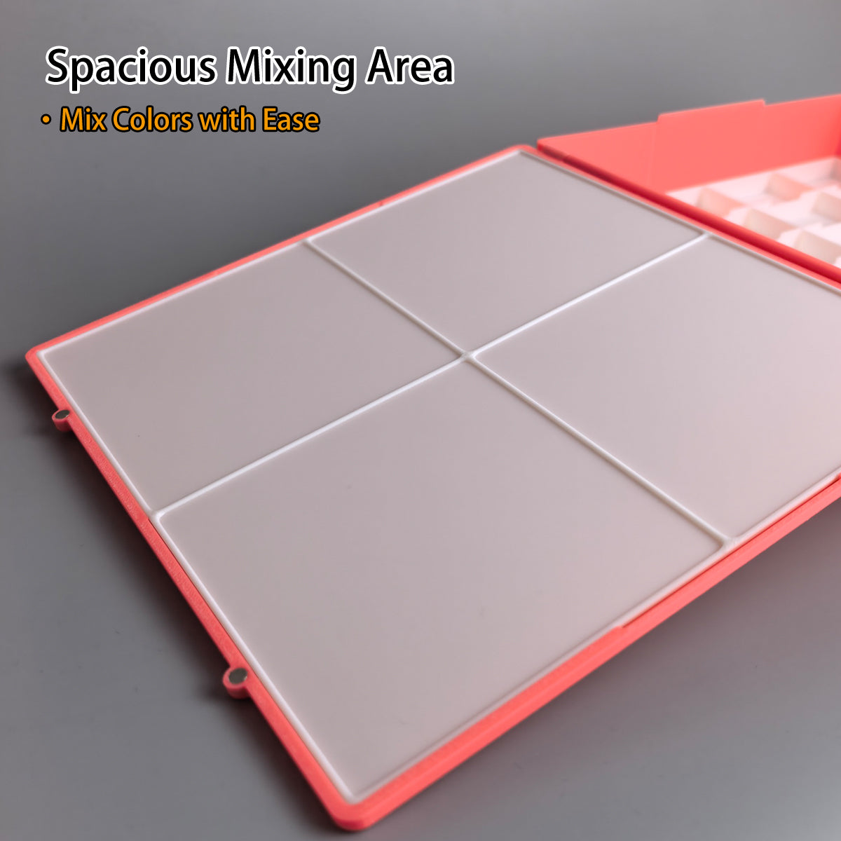 Watercolor palette with spacious inside lid mixing area for color mixing and painting